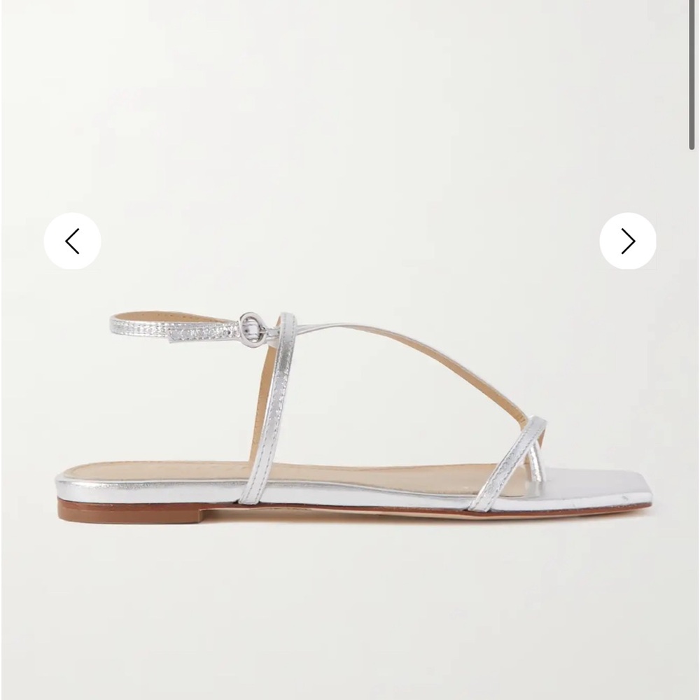 Aeyde Silver Minimalist Sandals with T-Strap Design
